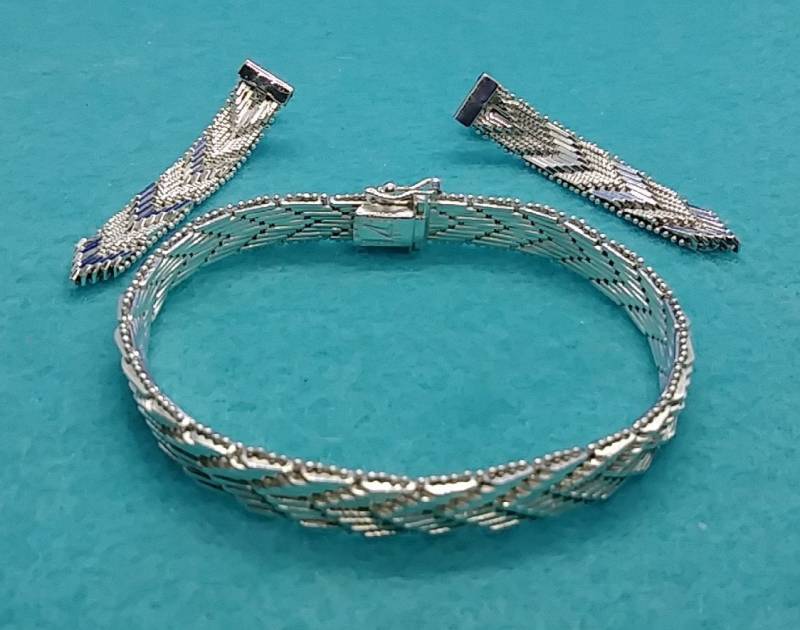 Vintage Sterling Silber Mesh Gewebt Armband & Ohrring Set von LeizJewelsVintage