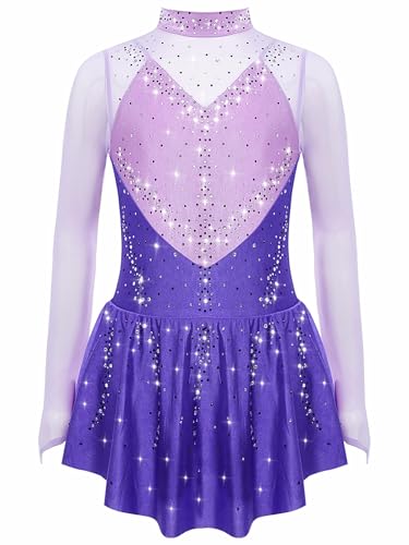 Lejafay Glänzendes Ballkleid Für Mädchen Wettkampfanzug Eiskunstlauf Langarm Kleid Für Rhythmische Sportartistik Ballettkostüm Tänzerin Kostüm Jahre Lila 158-164 von Lejafay