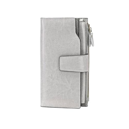 Lejdi 7,5 Zoll Business-Geldbörsen Geldklammern for Damen Kartenetuis aus echtem Leder Geldbörsen Blocking Wallet Handtaschen(Gray) von Lejdi