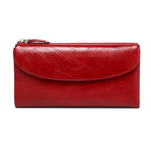 Lejdi Damen-Business-Geldbörsen, Leder-Blocking-Geldbörse, Handtaschen, Geld-Organizer, Lange Geldklammern, Kartenetuis (Color : Red) von Lejdi