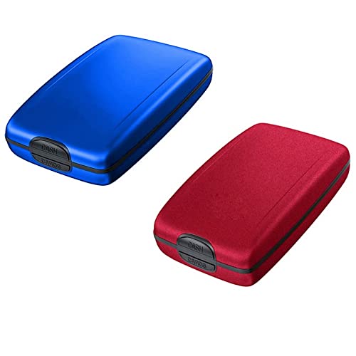 Kartenetui, Kreditkartenetui, 2er-Pack, Aluminium-Geld, schlankes Pärchen-Smart-Wallet, Pop-up-Geldbörse aus Metall (Silber + Lila), Blau + Rot (Color : Blue+red) von LekLai