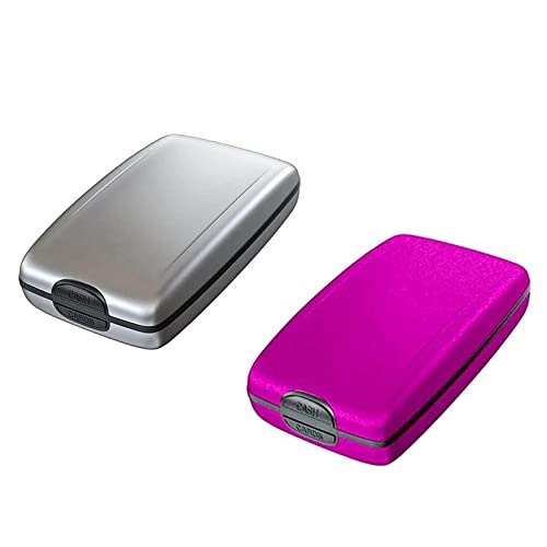 Kartenetui, Kreditkartenetui, 2er-Pack, Aluminium-Geld, schlankes Pärchen-Smart-Wallet, Pop-up-Geldbörse aus Metall (Silber + Lila), Blau + Rot (Color : Silver+Purple) von LekLai