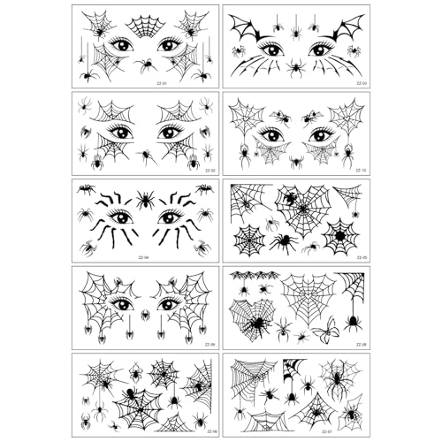 10 Halloween Lidschatten temporäre Tattoo, Eyeliner Abziehbilder Spinnennetz Schädel Fledermaus temporäre Tattoo Aufkleber, Gesicht Auge Make-up Aufkleber für Frauen Mädchen Halloween Maskerade Party 10 Halloween Lidschatten temporäre Tattoo, Eyeliner Abziehbilder Spinnennetz Schädel Fledermaus temporäre Tattoo Aufkleber, Gesicht Auge Make-up Aufkleber für Frauen Mädchen Halloween Maskerade Party von Lekabee