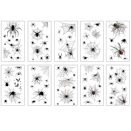 Halloween Spider Web Temporäre Tattoos Halloween Makeup Kit für Frauen Erwachsene, Halloween Gesicht Tattoo Realistische 3D Spider Web Fake temporäre Tattoo für Kinder Temporäre Tattoos von Lekabee