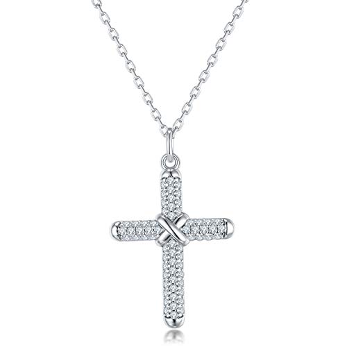 LEKANI Halskette Damen Kreuz Ketten in 925 Sterling Silber, Schmuck Geschenke für Frauen Muttertag Geburtstag Oster (Silver) von LEKANI