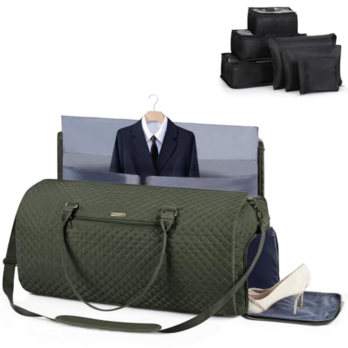 Lekeinchi 2 in 1 Kleidersack Reisetasche Damen, Großer Faltbare Reisetaschen Weekender mit 6 Packwürfeln & Schuhfach, Flugzeug Sporttasche Travel Bag Handgepäck Tasche für Weekend, Reise, Gym-Grün von Lekeinchi