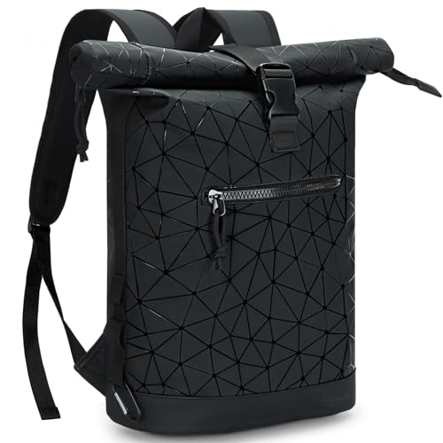 Lekeinchi Rolltop Rucksack Wasserdicht für Damen & Herren, Großer Laptop Rucksack mit Computerfach für 17 Zoll Laptop, Elegant Reiserucksack Daypack für Reisen, Radfahren, Uni Schule-Rautenmuster von Lekeinchi