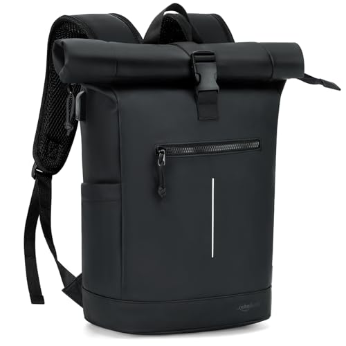 Lekeinchi Rolltop Rucksack Wasserdicht für Damen & Herren, Großer Laptop Rucksack mit Computerfach für 17 Zoll Laptop, Elegant Reiserucksack Daypack für Reisen, Radfahren, Uni Schule-Schwarz Groß(XL) von Lekeinchi