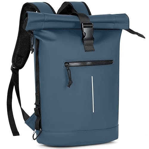 Lekeinchi Rolltop Rucksack Wasserdicht für Damen & Herren, Großer Laptop Rucksack mit Computerfach für 17 Zoll Laptop, Elegant Reiserucksack Daypack für Reisen, Radfahren, Uni Schule, Arbeit-Blau von Lekeinchi