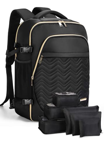 Lekesky Reiserucksack für Damen und Herren, Kabinengröße, Gepäck, wasserabweisend, für Wochenende und Übernachtung, großer Tagesrucksack mit 6 Aufbewahrungstaschen, Schwarz , 39,6 cm, Reiserucksäcke von Lekesky