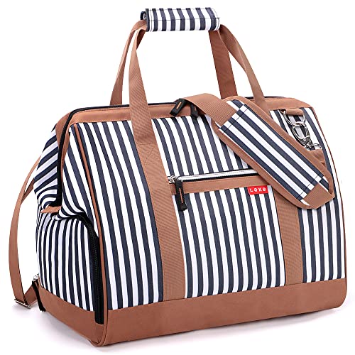 Lekesky Kleine Reisetasche Weekender Damen, Sporttasche mit Schuhfach, Großes Öffnungsdesign, 33L für Kurze Reisen, Airline, Krankenhaus, Strand (Blau Gestreift) von Lekesky