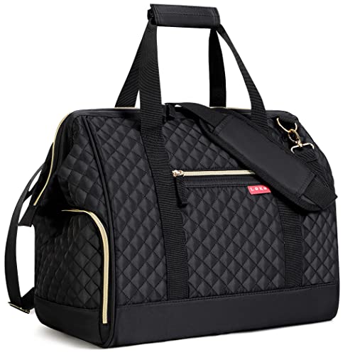 Lekesky Mittelgroß Reisetasche Weekender Damen mit Schuhfach, Großes Öffnungsdesign, 43L Reisetasche Handgepaeck für Reisen, Airline, Krankenhaus, Strand (Schwarz Gesteppt) von Lekesky