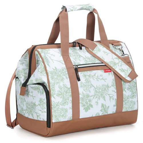 Lekesky Reisetasche Damen, Weekender Damen Klein mit Schuhfach, Großes Öffnungsdesign, 33L Kliniktasche Geburt für Reisen, Airline, Arbeit, Strand oder Freizeit (Beige und Grüne Silhouette) von Lekesky