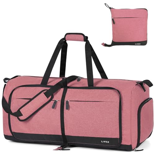 Lekesky Reisetasche Damen 80L Faltbare Reisetasche Weekender Sporttasche mit Schuhfach, wasserdichte Handgepäck Tasche/Sporttasche/Krankenhaustasche (Rot) von Lekesky