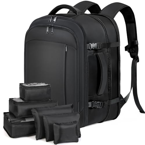 Lekespring Erweiterbar Große Rucksack Handgepäck für Damen Herren, 17.3 Zoll Laptop Rucksack Reiserucksack mit 6 Teilige Kleidertaschen-Packing Cubes für Urlaub Business Arbeit, Schwarz-Erweiterbar Lekespring Erweiterbar Große Rucksack Handgepäck für Damen Herren, 17.3 Zoll Laptop Rucksack Reiserucksack mit 6 Teilige Kleidertaschen-Packing Cubes für Urlaub Business Arbeit, Schwarz-Erweiterbar von Lekespring