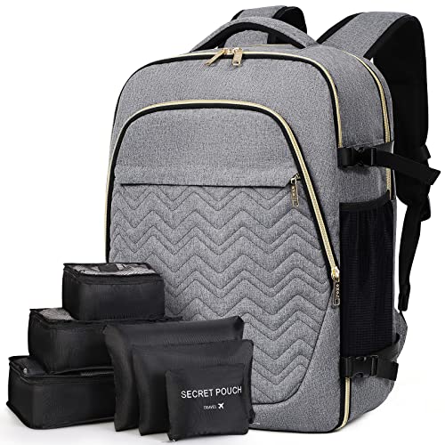 Lekespring Große Rucksack Handgepäck für Damen, 17 Zoll Laptop Rucksack Reiserucksack Business Rucksack mit 6 Teilige Kleidertaschen für Urlaub Business Arbeit Reisen, Grau von Lekespring