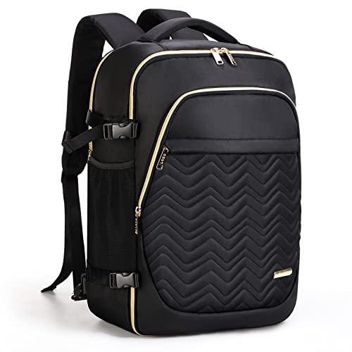 Lekespring Große Rucksack Handgepäck für Damen, 17 Zoll Laptop Rucksack Reiserucksack Business Rucksack mit 6 Teilige Kleidertaschen für Urlaub Business Arbeit Reisen, Schwarz Gesteppt von Lekespring