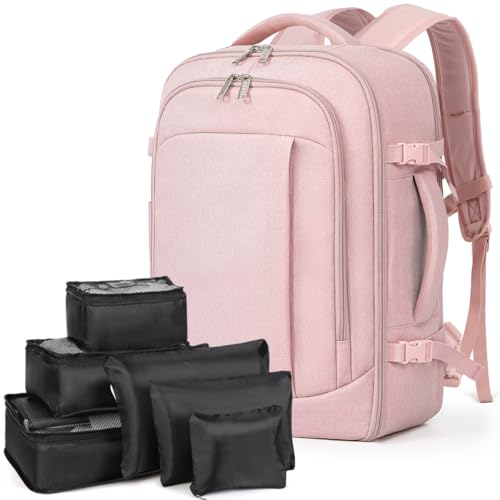 Lekespring Handgepäck Rucksack Damen Laptop Rucksack Reiserucksack Business Rucksack Travel Backpack mit 6 Teilige Kleidertaschen für Urlaub Business Arbeit Reisen, Rosa von Lekespring