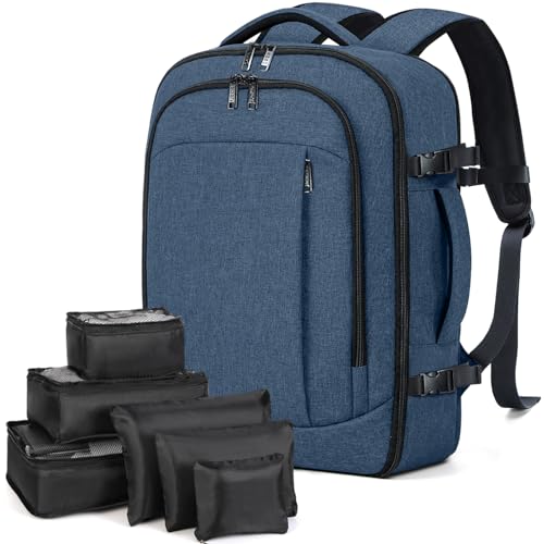 Lekespring Rucksack Herren Laptop Rucksack Reiserucksack Handgepäck Business Rucksack Travel Backpack mit 6 Teilige Kleidertaschen für Urlaub Business Arbeit Reisen, Blau von Lekespring