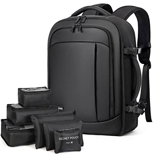 Lekespring Handgepäck Flugzeug für Herren Damen, 17.3 Zoll Laptop Rucksack Reiserucksack, 45L mit 6 Teilige Kleidertaschen für Urlaub Business Arbeit Reisen, Schwarz von Lekespring