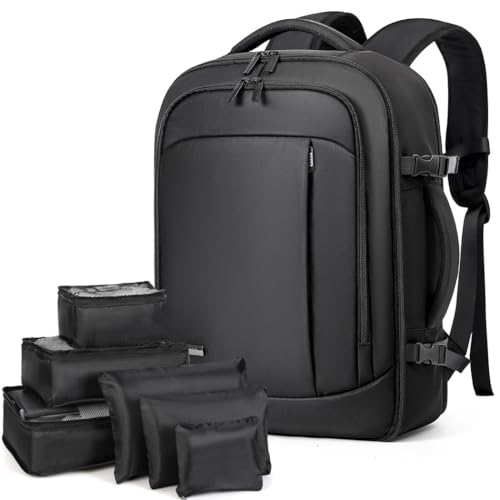 Lekespring Rucksack Handgepäck Flugzeug Ryanair Handgepäck 40x20x25 Reiserucksack Herren mit 6 Teilige Kleidertaschen für Kurze Tirp Business Weekender, Schwarz von Lekespring