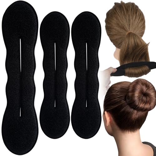 Lekgavd Haarknotenmacher, 2 Größen, Schwamm-Haar-Hochsteckfrisur-Former für Frauen, klassischer Lockenwickler, Clip-Bänder, Haarstyling-Zubehör für langes, lockiges, glattes Haar, Schwarz, 3 Stück von Lekgavd