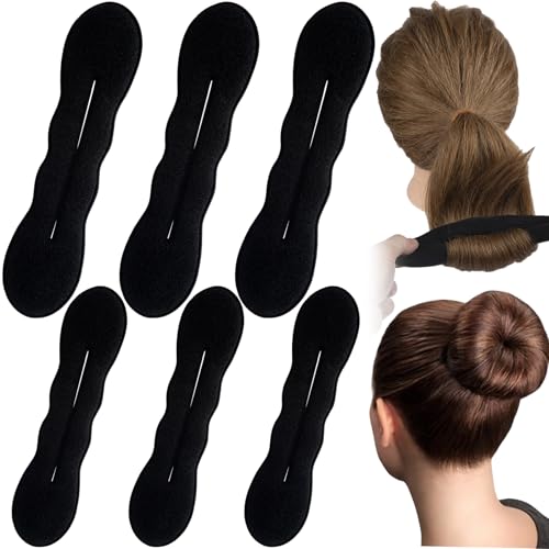 Lekgavd Haarknotenmacher, 2 Größen, Schwamm-Haar-Hochsteckfrisur-Former für Frauen, klassischer Lockenwickler, Clip-Bänder, Haarstyling-Zubehör für langes, lockiges, glattes Haar, Schwarz, 6 Stück von Lekgavd