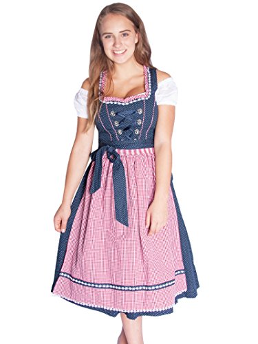 Lekra Damen Dirndl Gerda vers. Längen Navy rot (40, Navy rot 70er Länge) von Lekra