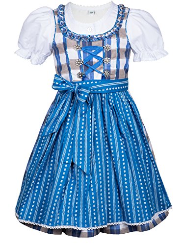 Lekra Kinderdirndl Ilona blau/beige kariert Set 3-TLG m. Bluse (104) von Lekra