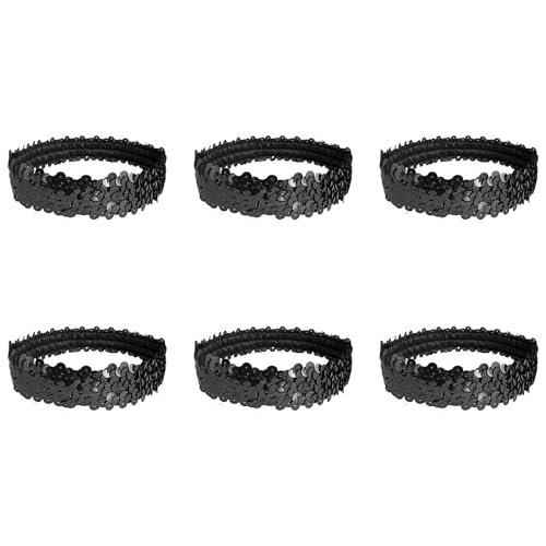 Leliafleury Schwarzes Pailletten-Stirnband, elastisches Glitzer-Stirnband, glitzerndes Sport-Stirnband, glitzerndes Pailletten-Stirnband für Damen, 6 Stück Leliafleury Schwarzes Pailletten-Stirnband, elastisches Glitzer-Stirnband, glitzerndes Sport-Stirnband, glitzerndes Pailletten-Stirnband für Damen, 6 Stück von Leliafleury