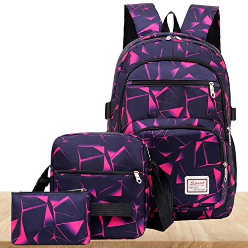 Schulrucksack Set, Schultaschen Rucksack Set Teen Bookbag, Rucksack Kinder Schultasche Set Mit Mittagessen Tasche Und Federmäppchen, Umhängetasche, Mode Kaliko Dreiteilige Tasche Casual Daypacks, von Leling