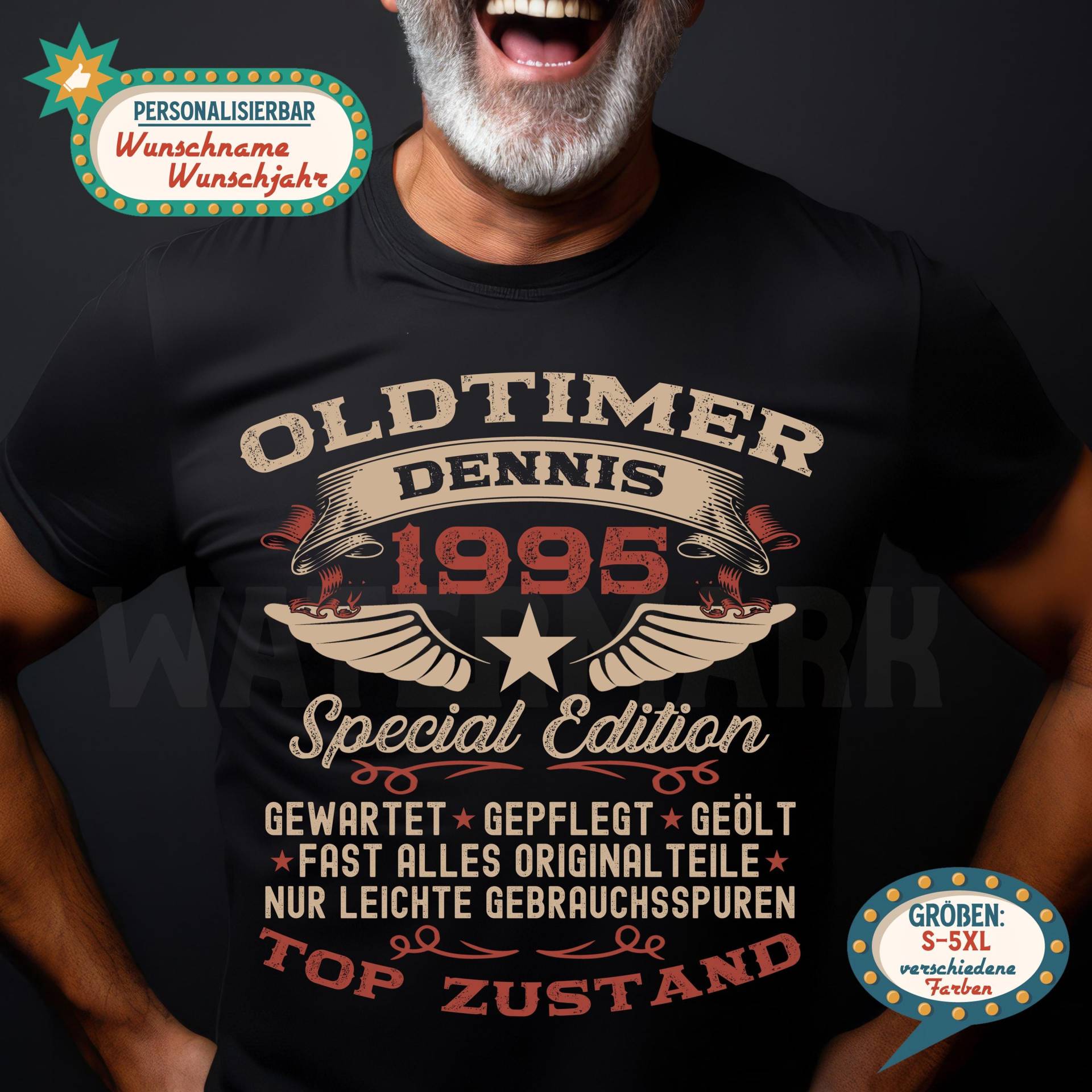 30 Geburtstagsgeschenk Mann - Personalisiertes Oldtimer T-Shirt Baujahr 1995 Lustiges Herren Shirt 30. Geburtstag Partyshirt Mit Namen von LelocShop