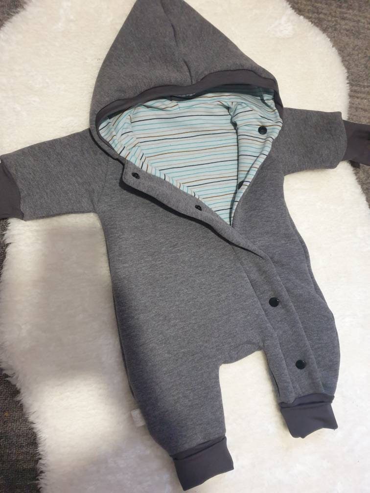 Overall Grau Mint Gestreift von Lelomihandmade