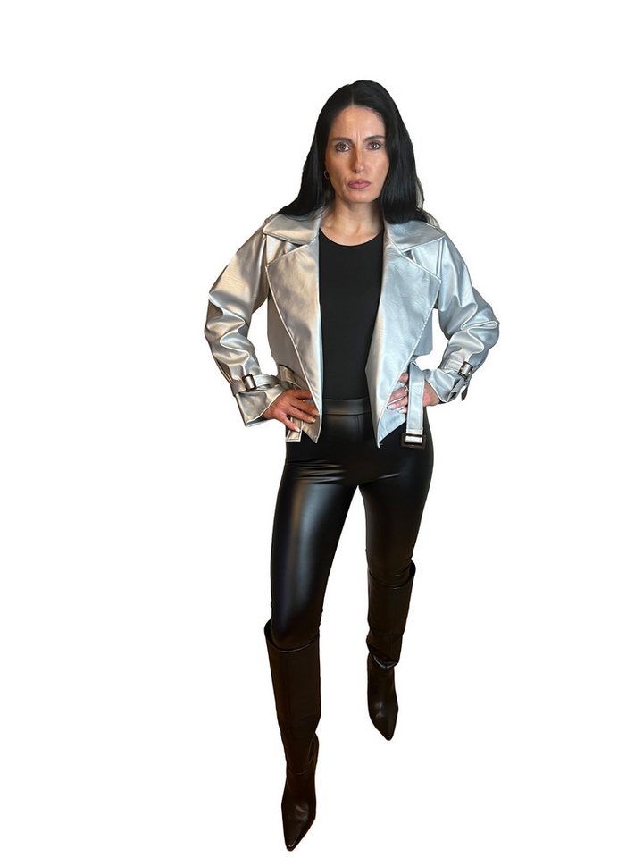 Lelü Fashion Bikerjacke Bikerjacke in Silbermetallic von Lelü Fashion