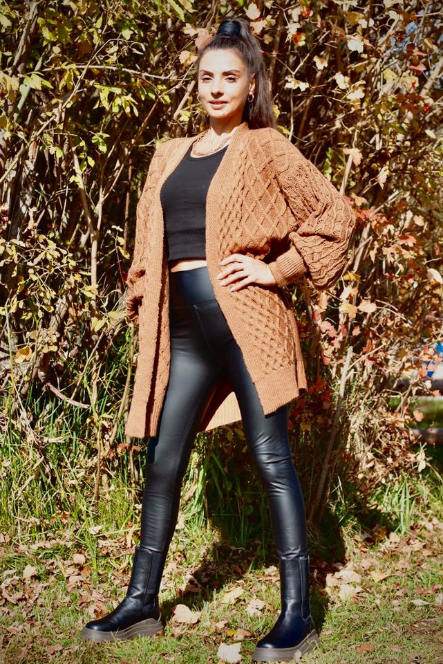 Lelü Fashion Cardigan Strick Rippenblenden entlang der Öffnung sowie an Ärmeln und Saum von Lelü Fashion