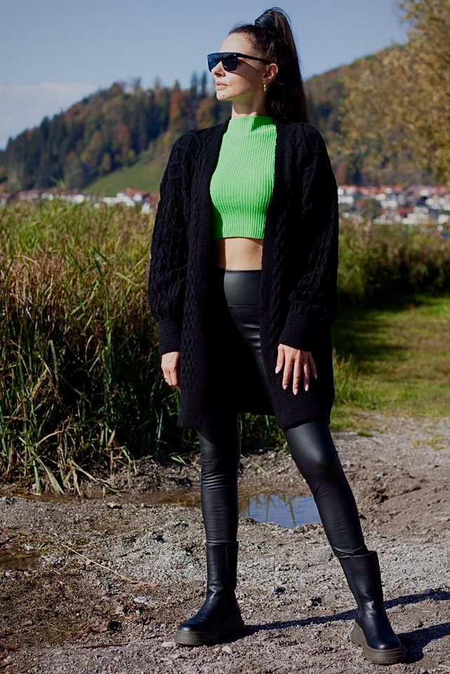 Lelü Fashion Cardigan Strick Rippenblenden entlang der Öffnung sowie an Ärmeln und Saum von Lelü Fashion