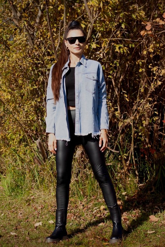 Lelü Fashion Jeansjacke Oversized Jeansjacke hellblau Oversized geschnitten, ausgefranste Enden von Lelü Fashion