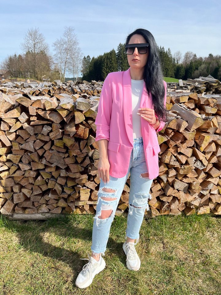 Lelü Fashion Kurzblazer Blazer mit gerafften Ärmeln 2 aufgesetzte Taschenklappen (rein dekorativ, ohne Funktion) von Lelü Fashion