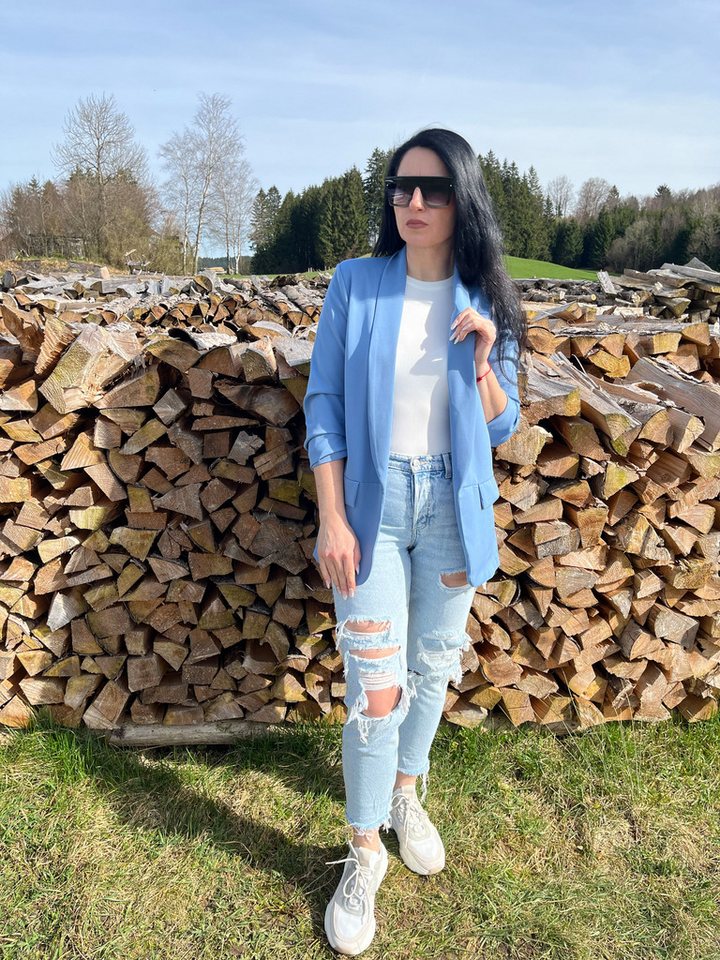 Lelü Fashion Kurzblazer Blazer mit gerafften Ärmeln 2 aufgesetzte Taschenklappen (rein dekorativ, ohne Funktion) von Lelü Fashion