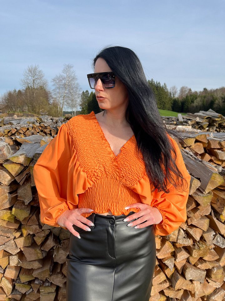 Lelü Fashion Langarmbluse Bluse mit Fledermausärmeln orange Off Shoulder tragbar von Lelü Fashion