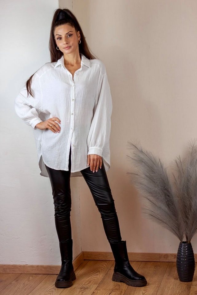 Lelü Fashion Longbluse Musselin Bluse mit V-Ausschnitt von Lelü Fashion