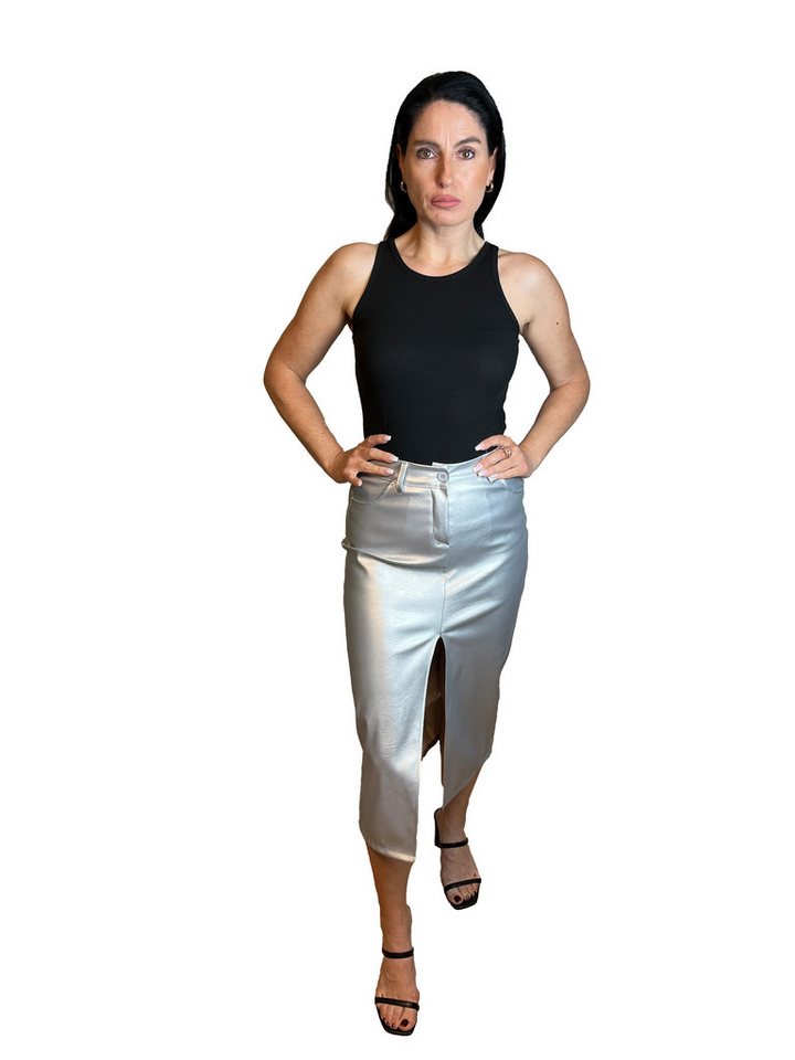 Lelü Fashion Midirock Lederimitatrock in Silbermetallic Beschichtet für eine glänzende Optik von Lelü Fashion