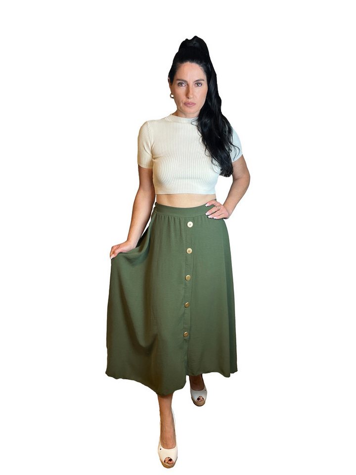 Lelü Fashion Midirock Rock mit Knopfleiste horizontale aufgesetzte Knopfleiste von Lelü Fashion