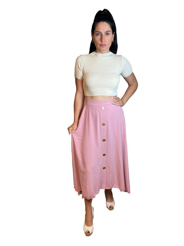 Lelü Fashion Midirock Rock mit Knopfleiste horizontale aufgesetzte Knopfleiste von Lelü Fashion