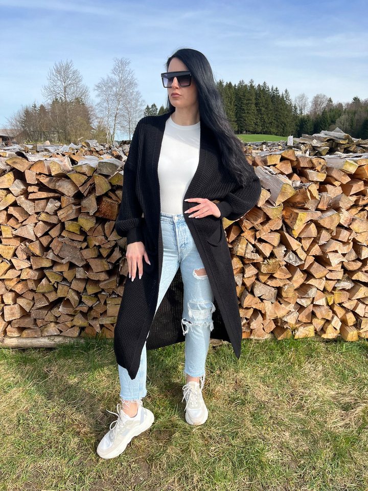 Lelü Fashion Strickjacke Timeless Elegance Longstrickcardigan Ballonärmeln von Lelü Fashion