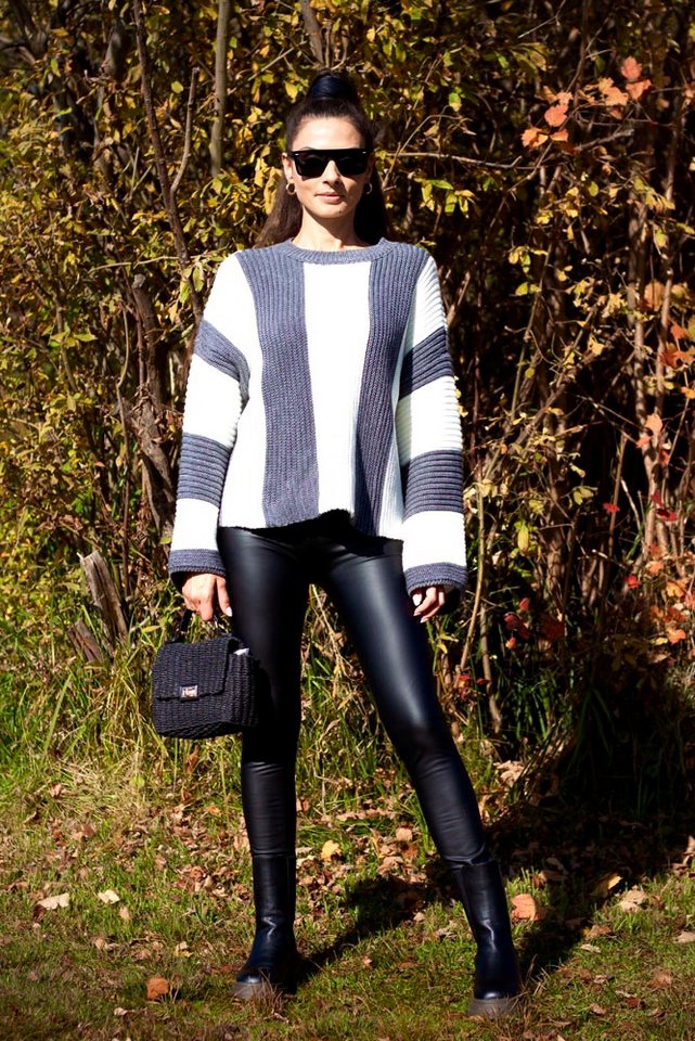 Lelü Fashion Strickpullover Längsstreifen-Muster von Lelü Fashion