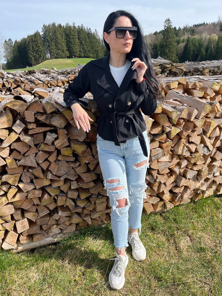 Lelü Fashion Trenchcoat Crop Trenchcoat Doppelreihige Knopfleiste vorne von Lelü Fashion