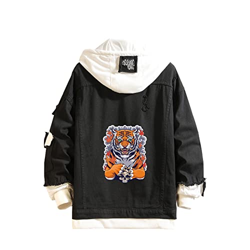 Lemany Angry Tiger Print Jeansjacke Hoodie mit Tiger-Print Jeansjacke Jeans für Herren Damen Teenager-Geschenk von Lemany