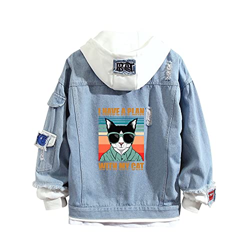 Lemany Cat Denim Hoodie Falsche Zweiteilige Jeansjacke Mäntel Button Down Hoodie Sweatshirts für Damen Herren von Lemany