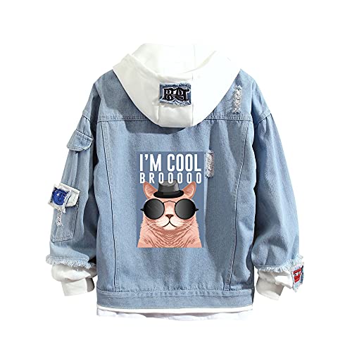 Lemany Cat Denim Hoodie Falsche Zweiteilige Jeansjacke Mäntel Button Down Hoodie Sweatshirts für Damen Herren von Lemany